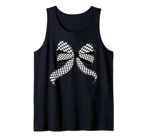 Kariertes Schachbrett Schwarz Weiß Muster Mädchen Kokette Schleife Tank Top von Womens Coquette Bow Checkerboard Pattern Gifts