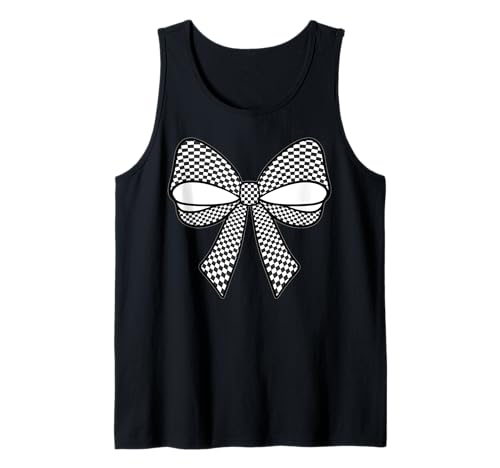 Kariertes Schachbrett Schwarz Weiß Muster Mädchen Kokette Schleife Tank Top von Womens Coquette Bow Checkerboard Pattern Gifts