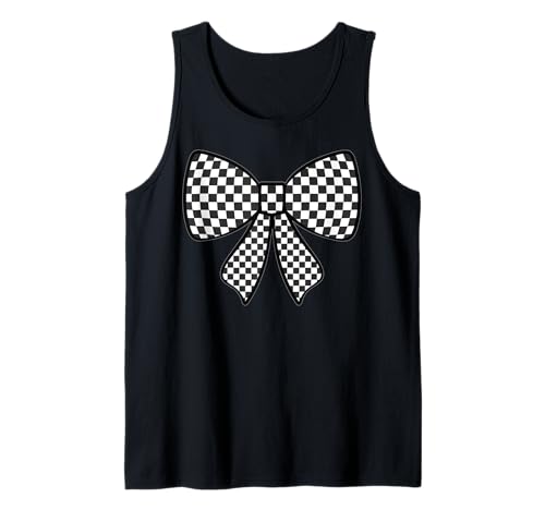 Kariertes Schachbrett Schwarz Weiß Muster Mädchen Kokette Schleife Tank Top von Womens Coquette Bow Checkerboard Pattern Gifts