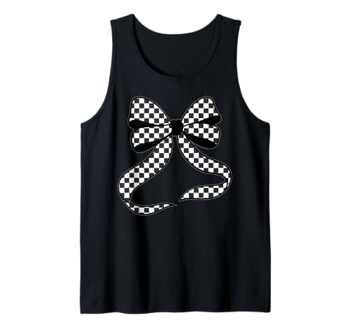 Kariertes Schachbrett Schwarz Weiß Muster Mädchen Kokette Schleife Tank Top von Womens Coquette Bow Checkerboard Pattern Gifts