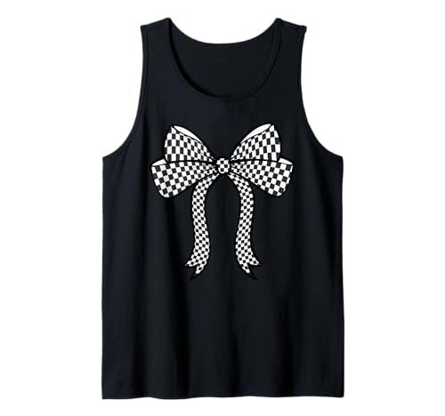 Kariertes Schachbrett Schwarz Weiß Muster Mädchen Kokette Schleife Tank Top von Womens Coquette Bow Checkerboard Pattern Gifts