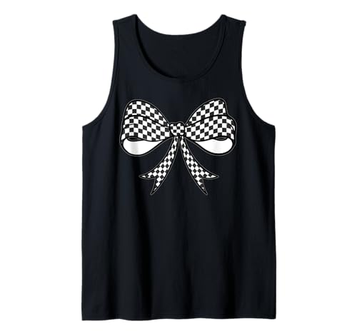 Kariertes Schachbrett Schwarz Weiß Muster Mädchen Kokette Schleife Tank Top von Womens Coquette Bow Checkerboard Pattern Gifts