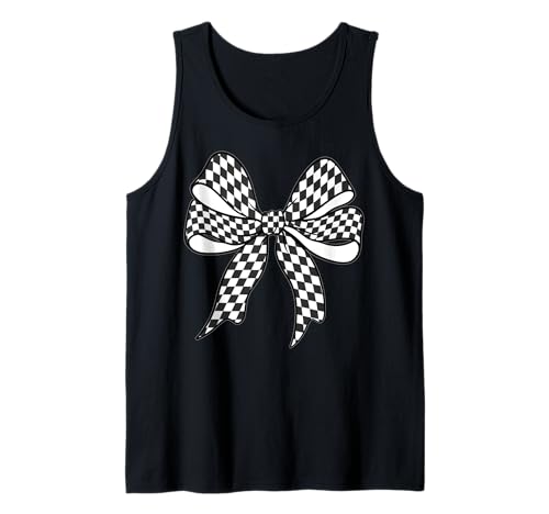 Kariertes Schachbrett Schwarz Weiß Muster Mädchen Kokette Schleife Tank Top von Womens Coquette Bow Checkerboard Pattern Gifts