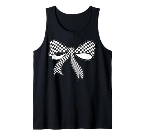 Kariertes Schachbrett Schwarz Weiß Muster Mädchen Kokette Schleife Tank Top von Womens Coquette Bow Checkerboard Pattern Gifts