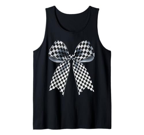 Kariertes Schachbrett Schwarz Weiß Muster Mädchen Kokette Schleife Tank Top von Womens Coquette Bow Checkerboard Pattern Gifts