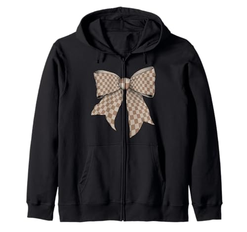 Karierte große Schachbrettschleife Pastellbraun Mädchen Kokette Kapuzenjacke von Womens Coquette Bow Checkered Checkerboard Gifts