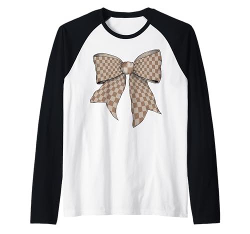 Karierte große Schachbrettschleife Pastellbraun Mädchen Kokette Raglan von Womens Coquette Bow Checkered Checkerboard Gifts