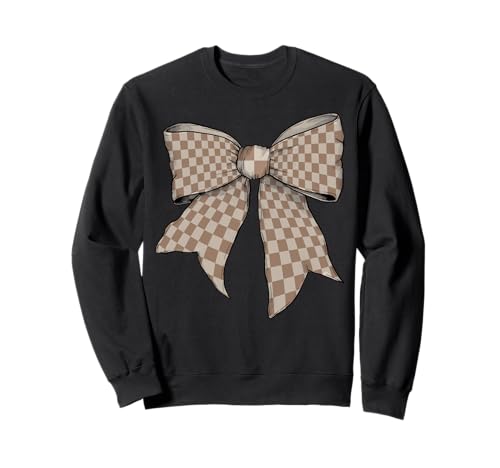 Karierte große Schachbrettschleife Pastellbraun Mädchen Kokette Sweatshirt von Womens Coquette Bow Checkered Checkerboard Gifts