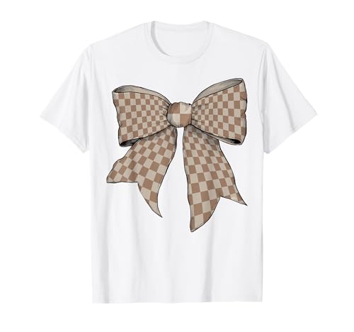 Karierte große Schachbrettschleife Pastellbraun Mädchen Kokette T-Shirt von Womens Coquette Bow Checkered Checkerboard Gifts