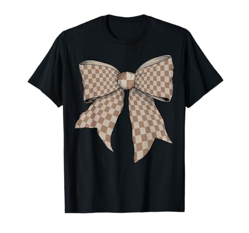 Karierte große Schachbrettschleife Pastellbraun Mädchen Kokette T-Shirt von Womens Coquette Bow Checkered Checkerboard Gifts