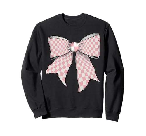 Karierte rosa Muster Pastell Mädchen Kokette Schleife Sweatshirt von Womens Coquette Bow Checkered Checkerboard Gifts