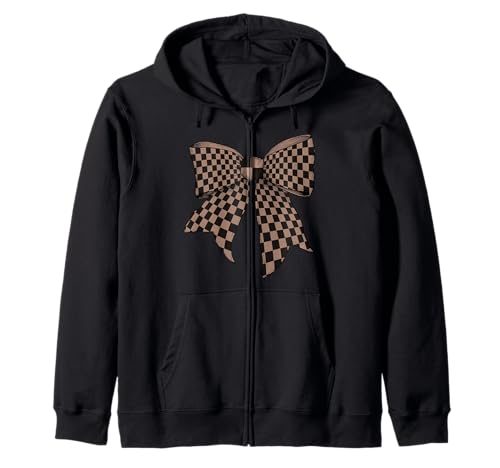 Kariertes Schachbrett Schwarz Braun Vintage Mädchen Kokette Schleife Kapuzenjacke von Womens Coquette Bow Checkered Checkerboard Gifts