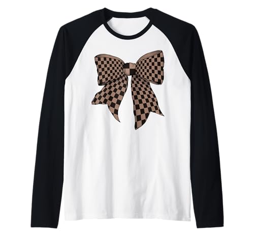 Kariertes Schachbrett Schwarz Braun Vintage Mädchen Kokette Schleife Raglan von Womens Coquette Bow Checkered Checkerboard Gifts