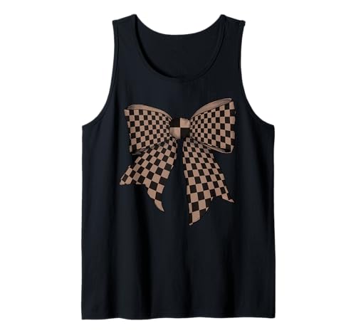 Kariertes Schachbrett Schwarz Braun Vintage Mädchen Kokette Schleife Tank Top von Womens Coquette Bow Checkered Checkerboard Gifts