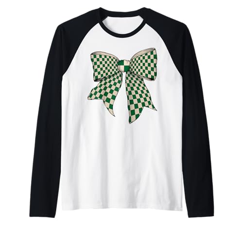 Kariertes Schachbrett Weiß Creme Grün Mädchen Kokette Schleife Raglan von Womens Coquette Bow Checkered Checkerboard Gifts