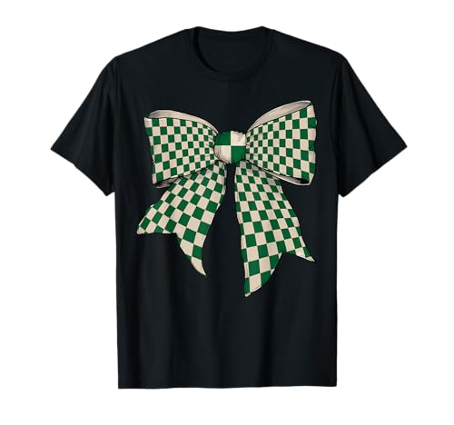 Kariertes Schachbrett Weiß Creme Grün Mädchen Kokette Schleife T-Shirt von Womens Coquette Bow Checkered Checkerboard Gifts