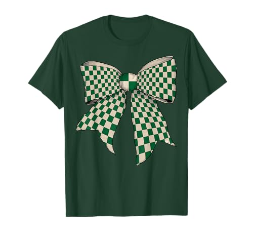 Kariertes Schachbrett Weiß Creme Grün Mädchen Kokette Schleife T-Shirt von Womens Coquette Bow Checkered Checkerboard Gifts