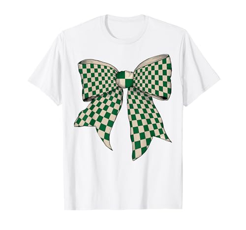 Kariertes Schachbrett Weiß Creme Grün Mädchen Kokette Schleife T-Shirt von Womens Coquette Bow Checkered Checkerboard Gifts