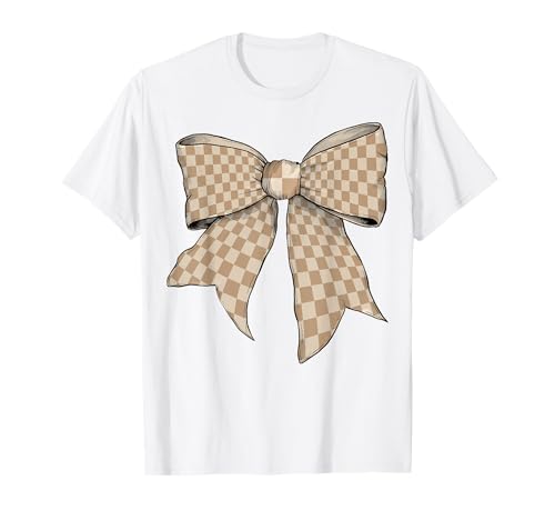 Kariertes großes Schachbrett Hellbeige Mädchen Kokette Schleife T-Shirt von Womens Coquette Bow Checkered Checkerboard Gifts