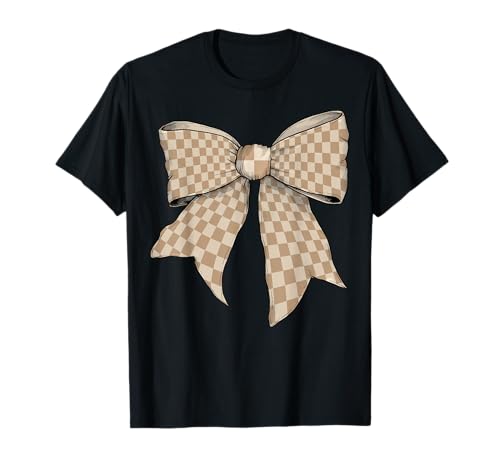 Kariertes großes Schachbrett Hellbeige Mädchen Kokette Schleife T-Shirt von Womens Coquette Bow Checkered Checkerboard Gifts