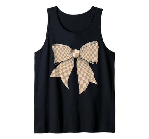 Kariertes großes Schachbrett Hellbeige Mädchen Kokette Schleife Tank Top von Womens Coquette Bow Checkered Checkerboard Gifts