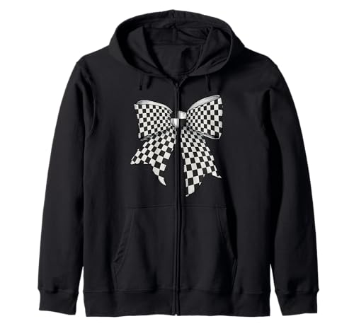 Kariertes schwarz-weißes Muster Mädchen Kokette Schleife Band Kapuzenjacke von Womens Coquette Bow Checkered Checkerboard Gifts