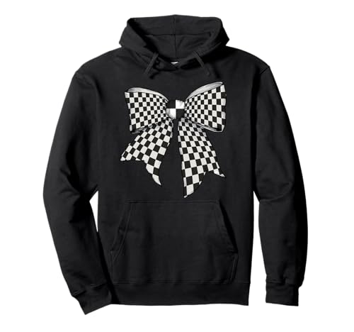Kariertes schwarz-weißes Muster Mädchen Kokette Schleife Band Pullover Hoodie von Womens Coquette Bow Checkered Checkerboard Gifts
