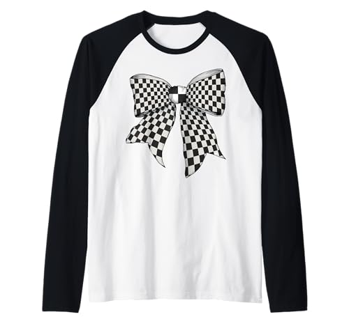 Kariertes schwarz-weißes Muster Mädchen Kokette Schleife Band Raglan von Womens Coquette Bow Checkered Checkerboard Gifts