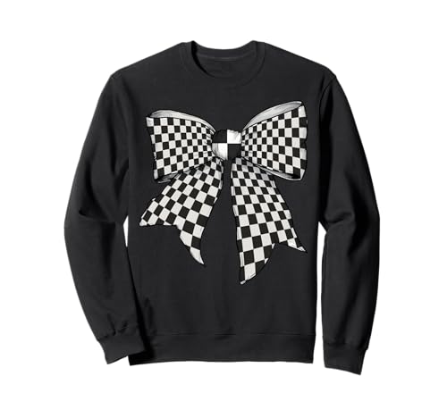 Kariertes schwarz-weißes Muster Mädchen Kokette Schleife Band Sweatshirt von Womens Coquette Bow Checkered Checkerboard Gifts