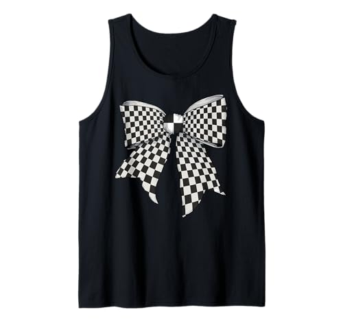 Kariertes schwarz-weißes Muster Mädchen Kokette Schleife Band Tank Top von Womens Coquette Bow Checkered Checkerboard Gifts