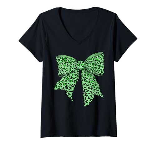 Damen Gepard Tier Leopard Limettengrün Muster Mädchen Kokette Schleife T-Shirt mit V-Ausschnitt Damen Gepard Tier Leopard Limettengrün Muster Mädchen Kokette Schleife T-Shirt mit V-Ausschnitt von Womens Coquette Bow Cheetah Animal Gifts