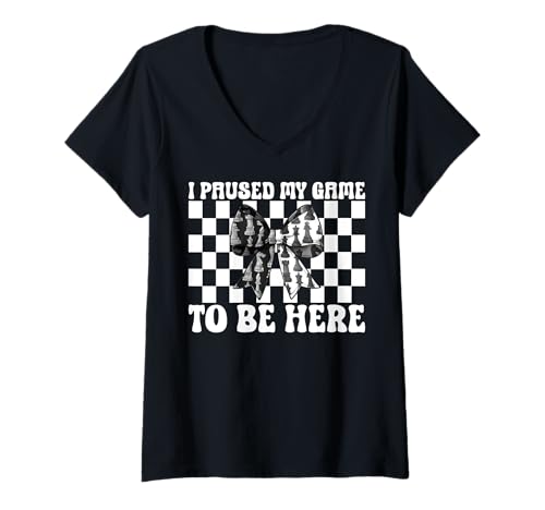 Damen Schachspieler Master Chess Girl I Paused My Game to Be Here T-Shirt mit V-Ausschnitt von Womens Coquette Bow Chess Player Master Gifts