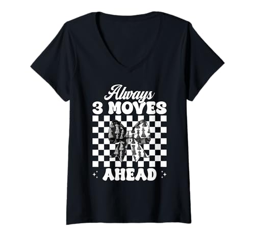Damen Schachspieler Master Chess Girl Mom Always 3 Moves Ahead T-Shirt mit V-Ausschnitt von Womens Coquette Bow Chess Player Master Gifts