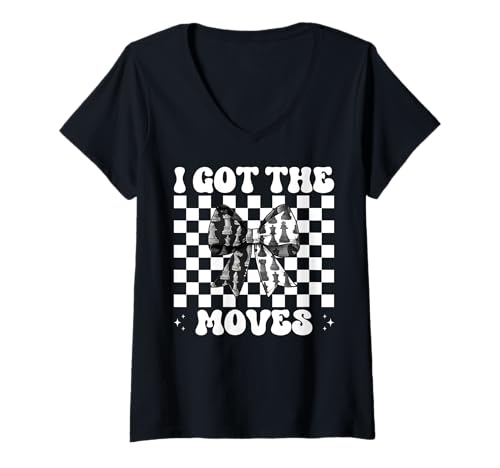 Damen Schachspieler Master Chess Girl Mom Coquette I Got The Moves T-Shirt mit V-Ausschnitt von Womens Coquette Bow Chess Player Master Gifts
