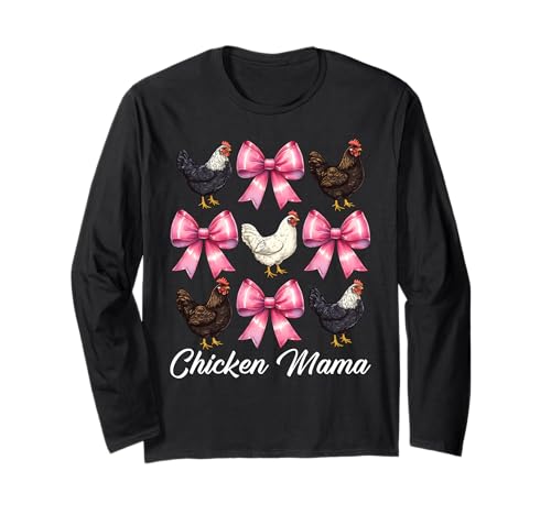 Chicken Mama Mom Chicken Farm Farmer Muttertag Kokette Langarmshirt von Womens Coquette Bow Chicken Farmer Farming Gifts