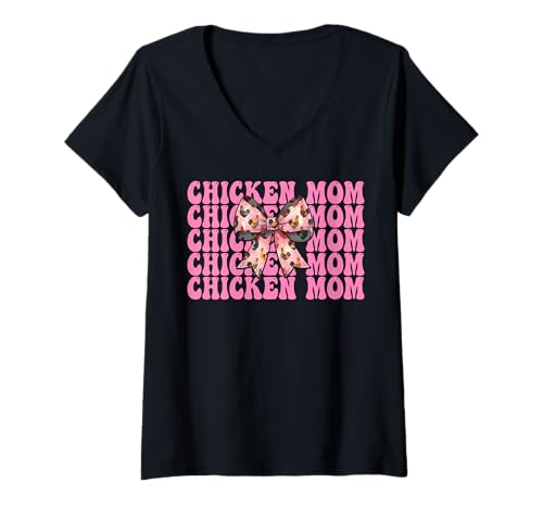 Damen Chicken Mom Mama Chicken Farm Farmer Muttertag Kokette T-Shirt mit V-Ausschnitt von Womens Coquette Bow Chicken Farmer Farming Gifts