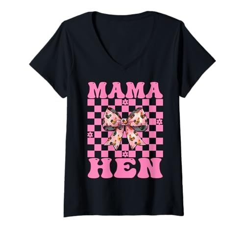 Damen Mama Henne Huhn Mama Hühnerfarm Bauernhof Muttertag T-Shirt mit V-Ausschnitt von Womens Coquette Bow Chicken Farmer Farming Gifts