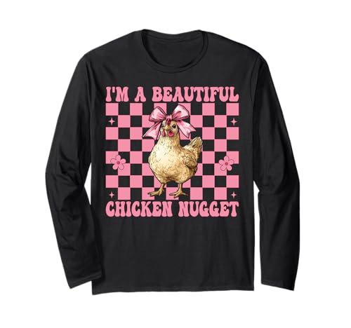Ich Bin EIN wunderschönes Chicken Nugget Nug Chicken Farm Chicken Girl Langarmshirt von Womens Coquette Bow Chicken Farmer Farming Gifts