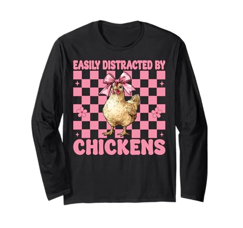 Leicht abgelenkt von Hühnern Chicken Farm Chicken Girl Mom Langarmshirt von Womens Coquette Bow Chicken Farmer Farming Gifts