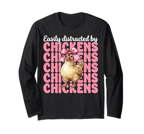 Leicht abgelenkt von Hühnern Chicken Farm Chicken Girl Mom Langarmshirt von Womens Coquette Bow Chicken Farmer Farming Gifts