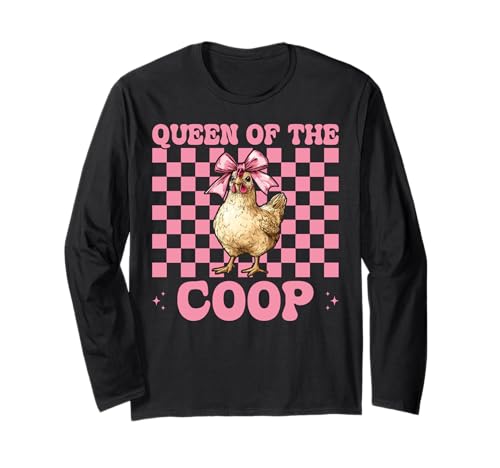 Lustiges Chicken Farm Farmer Chicken Girl Queen of The Coop Langarmshirt von Womens Coquette Bow Chicken Farmer Farming Gifts