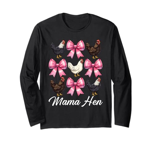 Mama Henne Huhn Mama Hühnerfarm Bauernhof Muttertag Langarmshirt von Womens Coquette Bow Chicken Farmer Farming Gifts