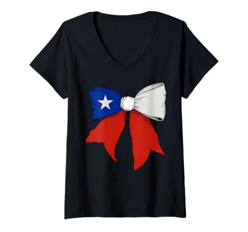 Damen Schleifenband mit Chilenischer Flagge für Mädchen T-Shirt mit V-Ausschnitt Damen Schleifenband mit Chilenischer Flagge für Mädchen T-Shirt mit V-Ausschnitt von Womens Coquette Bow Chile Heritage Flag Gifts