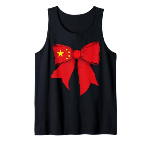 Chinesischer Stolz Flagge Mädchen Kokette Schleife Band Tank Top von Womens Coquette Bow China Heritage Flag Gifts
