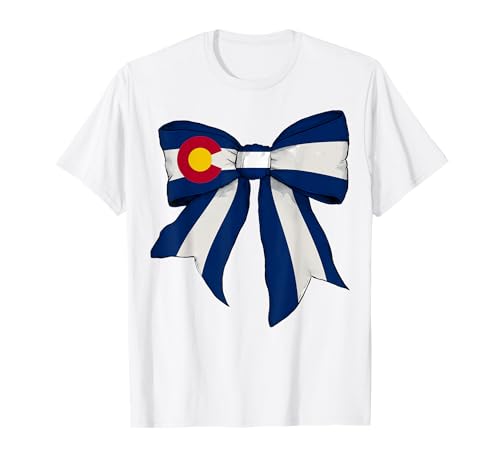 Kokettenschleifenband für Mädchen, Flagge des Bundesstaates Colorado T-Shirt Kokettenschleifenband für Mädchen, Flagge des Bundesstaates Colorado T-Shirt von Womens Coquette Bow Colorado Heritage Flag Gifts