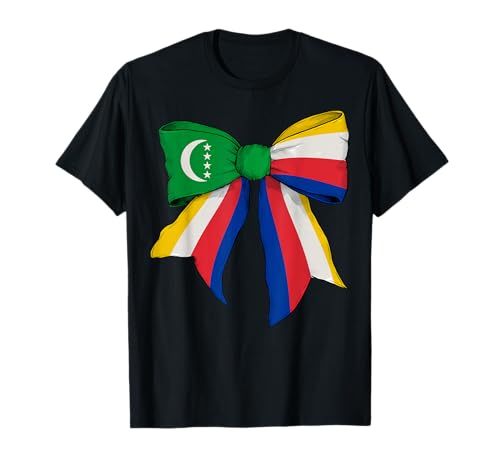 Kokettenschleifenband mit Flagge der Komoren für Mädchen T-Shirt von Womens Coquette Bow Comoros Heritage Flag Gifts