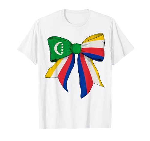 Kokettenschleifenband mit Flagge der Komoren für Mädchen T-Shirt Kokettenschleifenband mit Flagge der Komoren für Mädchen T-Shirt von Womens Coquette Bow Comoros Heritage Flag Gifts