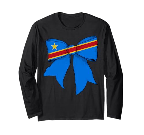 Kongo Kongo Kongolesische Flagge Mädchen Kokette Schleife Band Langarmshirt Kongo Kongo Kongolesische Flagge Mädchen Kokette Schleife Band Langarmshirt von Womens Coquette Bow Congo Heritage Flag Gifts