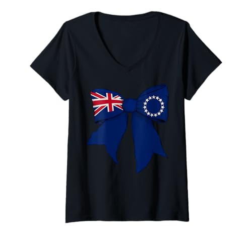 Damen Cookinseln Cook Islander Pride Flag Coquette Bow für Mädchen T-Shirt mit V-Ausschnitt Damen Cookinseln Cook Islander Pride Flag Coquette Bow für Mädchen T-Shirt mit V-Ausschnitt von Womens Coquette Bow Cook Islands Heritage Gifts