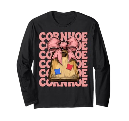 Cornhoe Cornhole Player Sitzsack Mädchen Rosa Kokette Schleife Langarmshirt von Womens Coquette Bow Cornhole Player Gifts